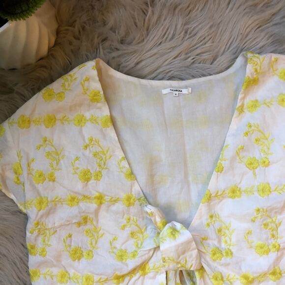 Tularosa Winnie Tie Front Floral Embroidered Top in Citrine - Picture 3 of 4
